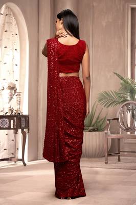 Red Georgette Sequins Heavy Embroidery Work Saree 2