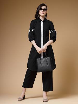 black cotton solid lace co-ord set 1