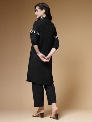 black cotton solid lace co-ord set 2