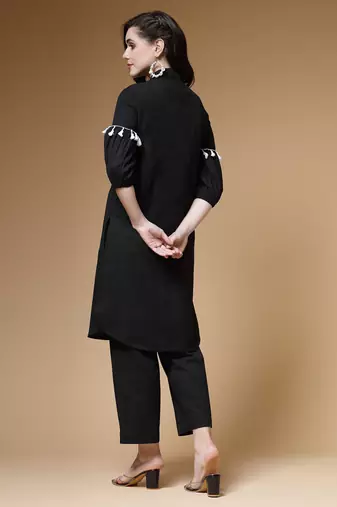 black cotton solid lace co-ord set