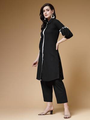 black cotton solid lace co-ord set 3