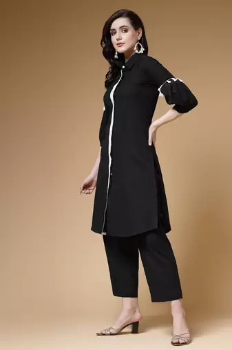 black cotton solid lace co-ord set