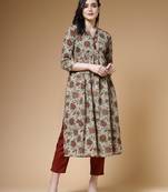 mehandi floral print cotton nyra kurta set