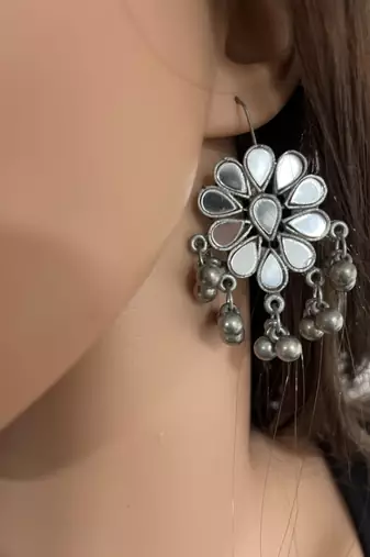 Mirror silver stud earrings