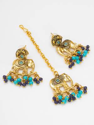 Gold plated necklace set with pair of earring & mangtikka 3