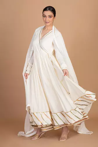 Cream angrakha sharara set