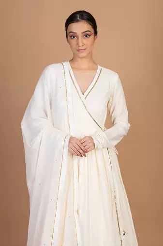 Cream angrakha sharara set