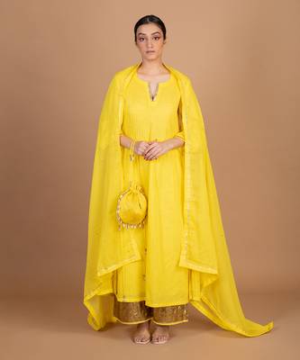 Yellow a-line kurta set 1