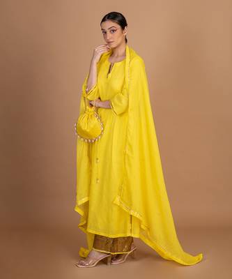 Yellow a-line kurta set 2