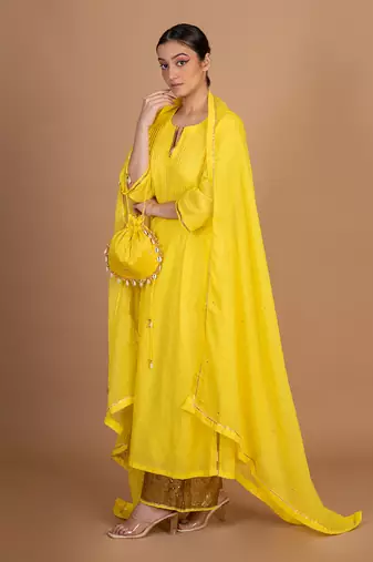 Yellow a-line kurta set