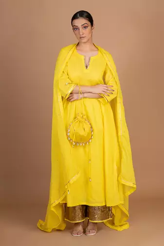 Yellow a-line kurta set