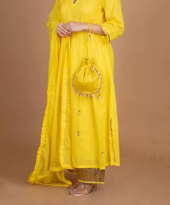Yellow a-line kurta set 5