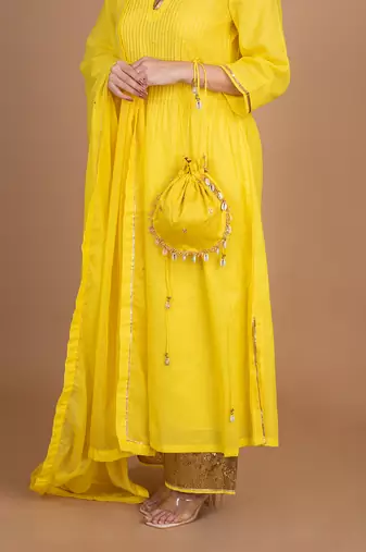 Yellow a-line kurta set