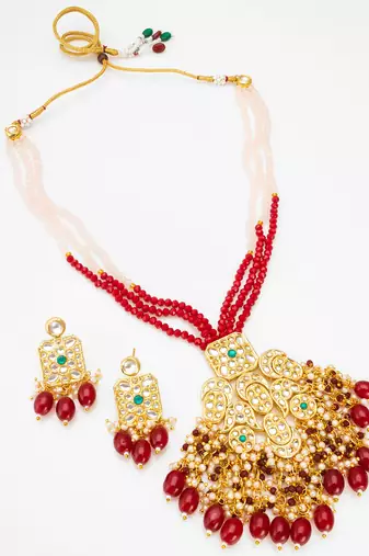 Classy handmade red and white jewellery set