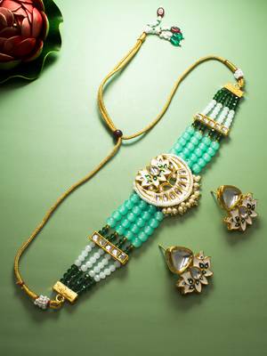 Gold plated multicolor necklace set with pair of earring 1