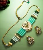 Gold plated multicolor necklace set with pair of earring