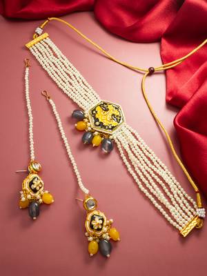 Latest multicolor choker necklace set with pair of earrings 1
