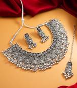 Latest trendy silver plated oxidised temple jewellery set