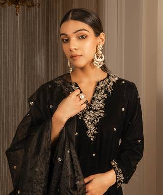 Embroidered Velvet Kurta Set 4