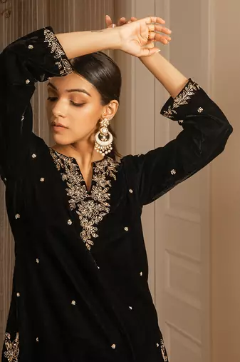 Embroidered Velvet Kurta Set