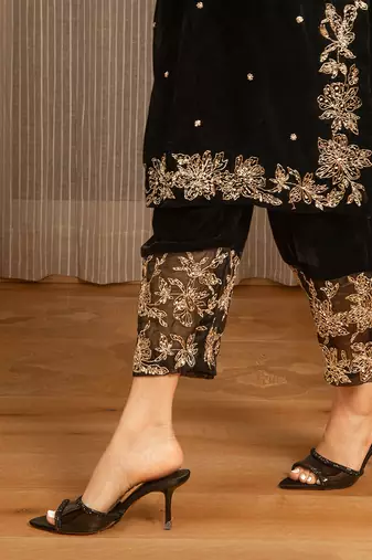 Embroidered Velvet Kurta Set