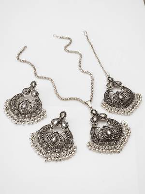 Latest trendy silver plated oxidised long chained jewellery set 2