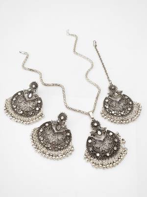 Latest trendy silver plated oxidised long chained jewellery set 2