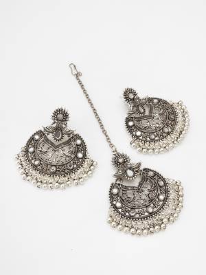 Latest trendy silver plated oxidised long chained jewellery set 3