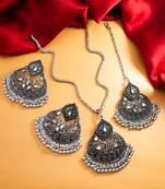 Latest trendy silver plated oxidised long chained jewellery set