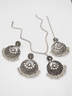 Latest trendy silver plated oxidised long chained jewellery set 2