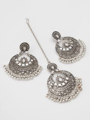 Latest trendy silver plated oxidised long chained jewellery set 3