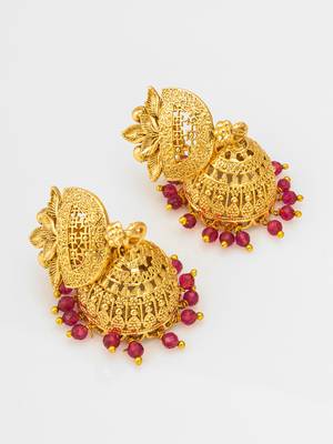 Latest gold plated handmade moti mala jewellery set with pair of matching earrings for women and girls 3