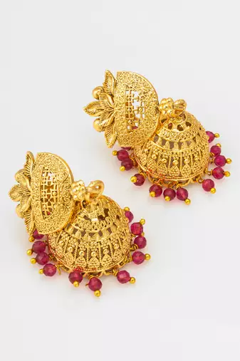 Latest gold plated handmade moti mala jewellery set with pair of matching earrings for women and girls