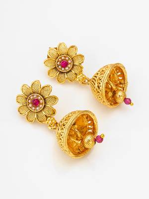 Latest gold plated handmade moti mala jewellery set with pair of matching earrings for women and girls 3