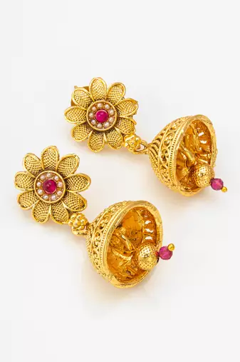Latest gold plated handmade moti mala jewellery set with pair of matching earrings for women and girls