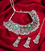 Latest trendy oxidised necklace set with pair of earrings & mangtikka