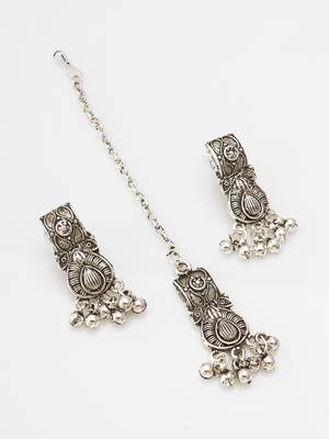 Latest trendy oxidised necklace set with pair of earrings & mangtikka 3