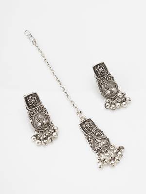 Latest trendy oxidised necklace set with pair of earrings & mangtikka 3