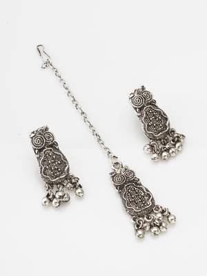 Latest trendy oxidised necklace set with pair of earrings & mangtikka 3