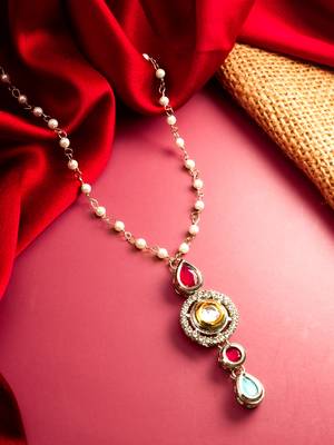 Latest gold plated stone and beads studded handmade moti mala necklace for women and girls 1