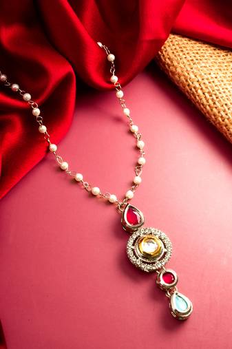 Latest gold plated stone and beads studded handmade moti mala necklace for women and girls