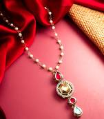 Latest gold plated stone and beads studded handmade moti mala necklace for women and girls