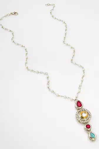Latest gold plated stone and beads studded handmade moti mala necklace for women and girls