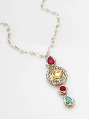 Latest gold plated stone and beads studded handmade moti mala necklace for women and girls 3