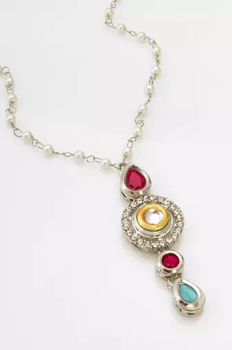 Latest gold plated stone and beads studded handmade moti mala necklace for women and girls