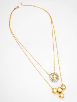 Latest gold plated stone and beads studded handmade moti mala necklace for women and girls 2
