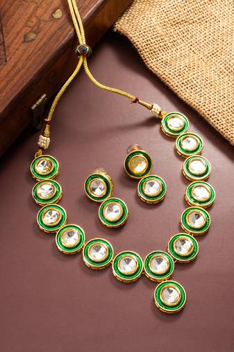 Traditional handmade multicolor kundan set with pair of matching earrings for women and girls