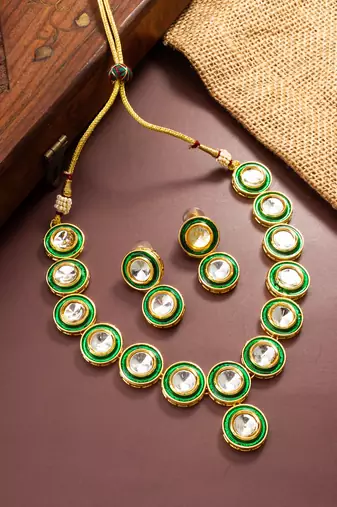 Traditional handmade multicolor kundan set with pair of matching earrings for women and girls