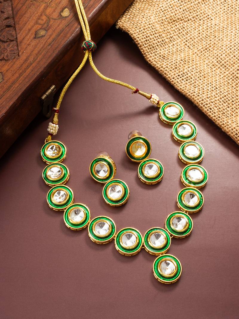 Traditional handmade multicolor kundan set with pair of matching earrings for women and girls