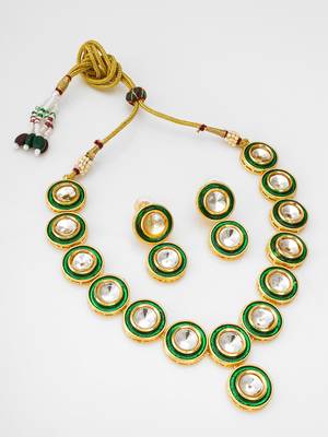 Traditional handmade multicolor kundan set with pair of matching earrings for women and girls 2